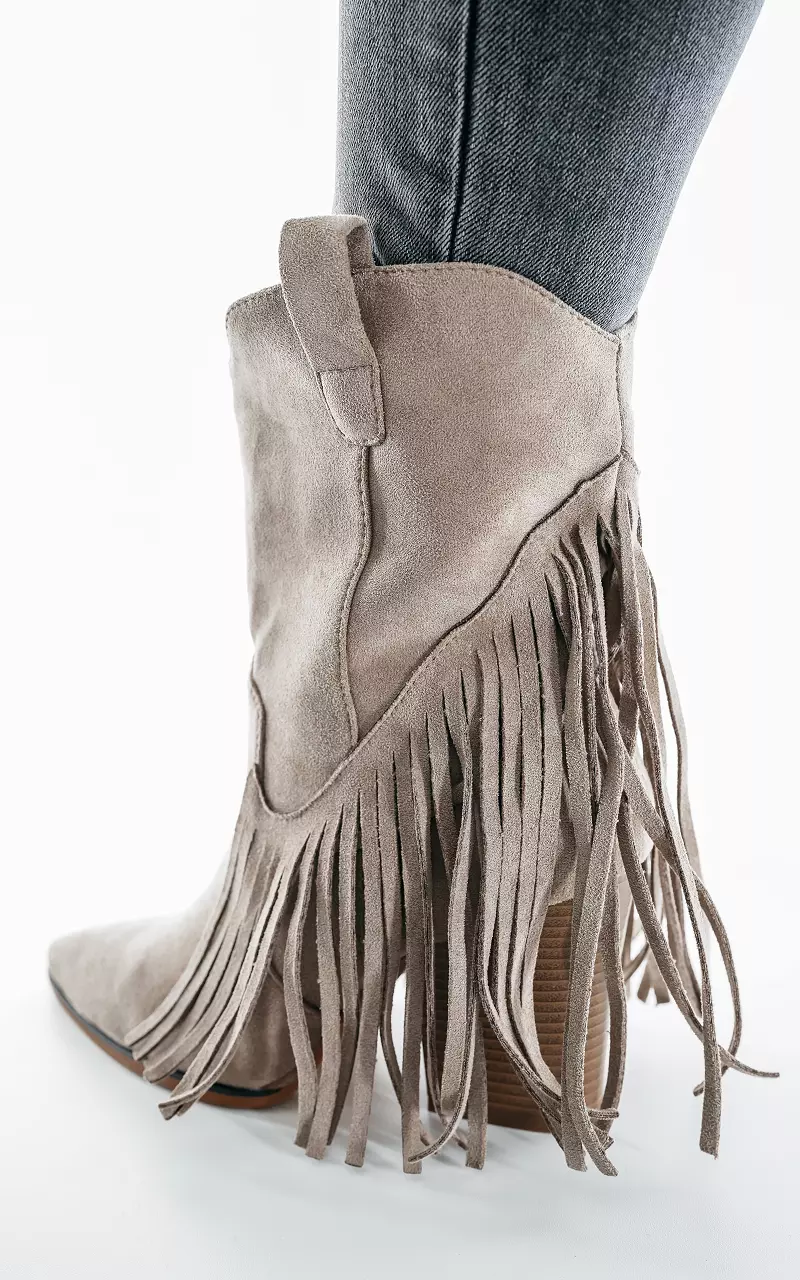 Suede-look boots with frills Beige