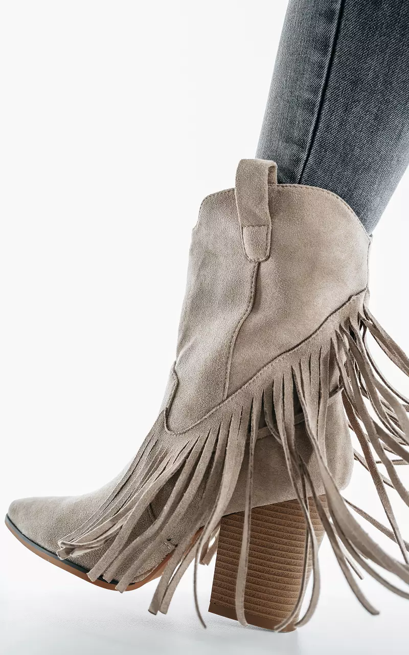 Suede-look boots with frills Beige