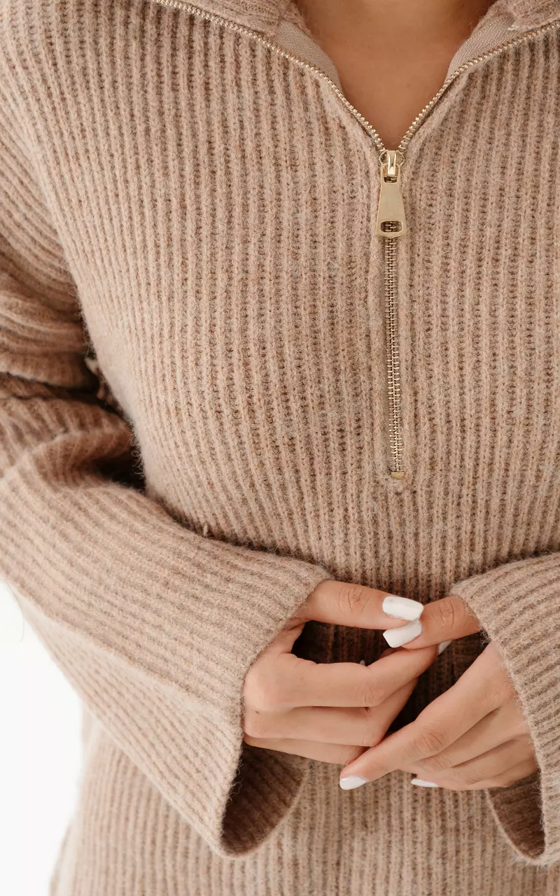 Oversized sweater with gold-coloured zip Light Brown