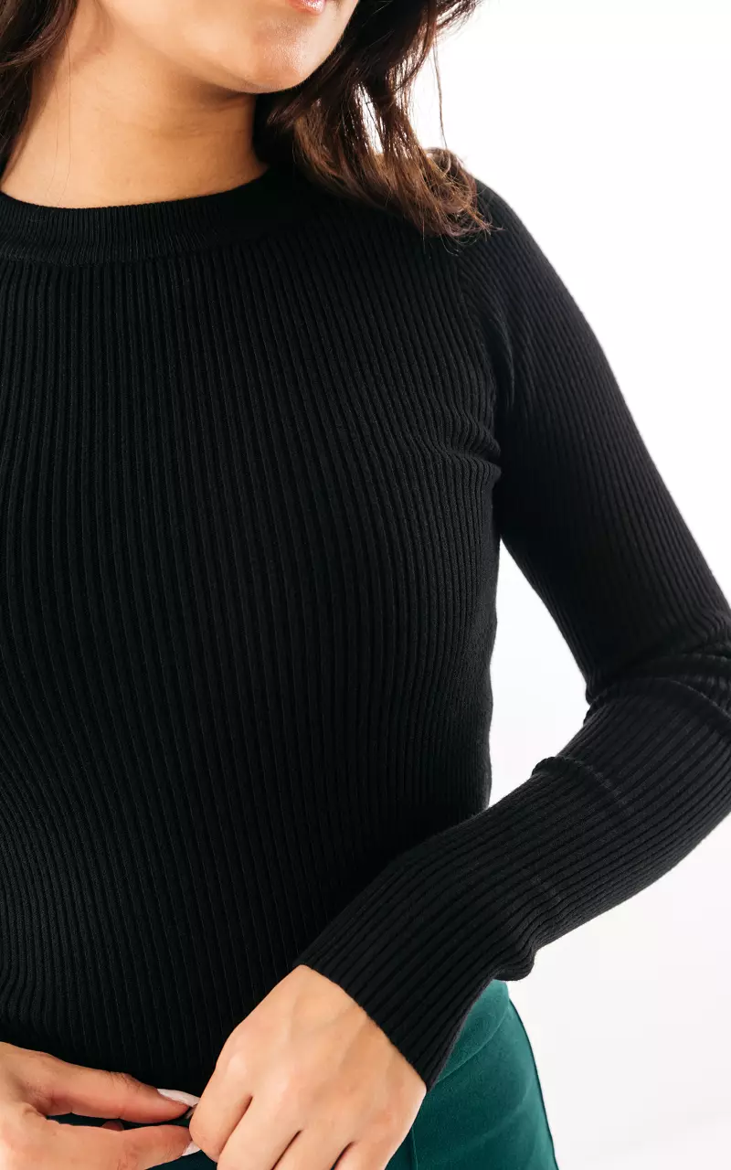 Stretchy top with round neck Black