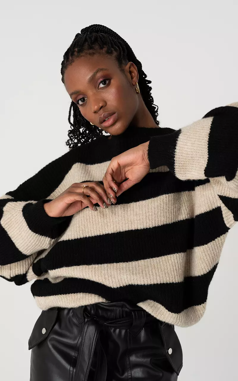 Oversized striped sweater Black Beige