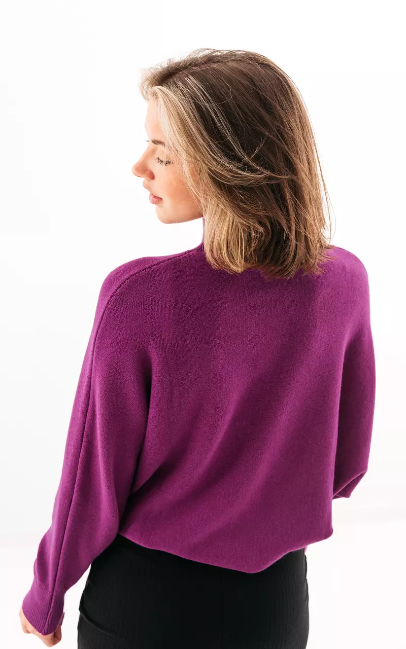 Turtleneck sweater with bat sleeves Purple