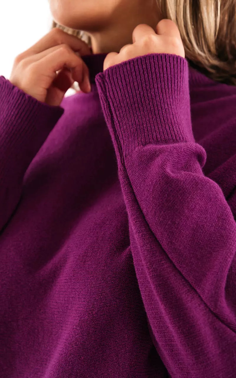 Turtleneck sweater with bat sleeves Purple