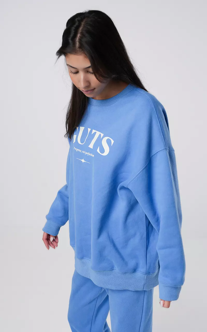 Oversized sweater with text Blue