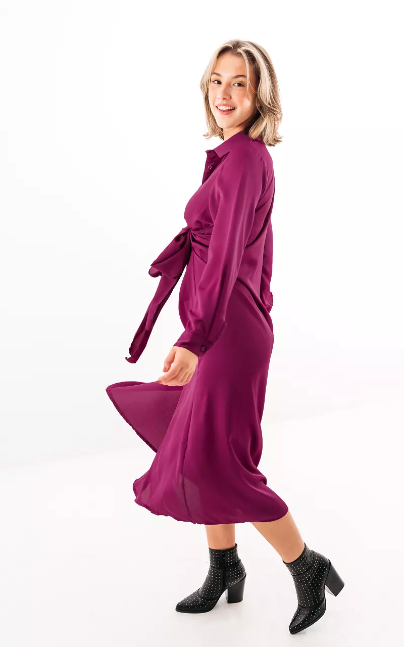 Satin-look dress with waist tie Purple