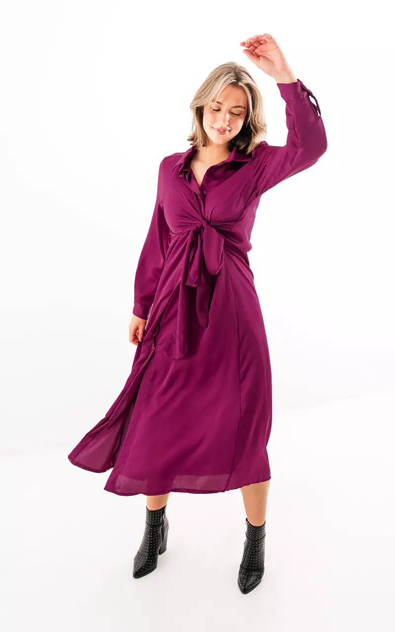 Satin-look dress with waist tie Purple