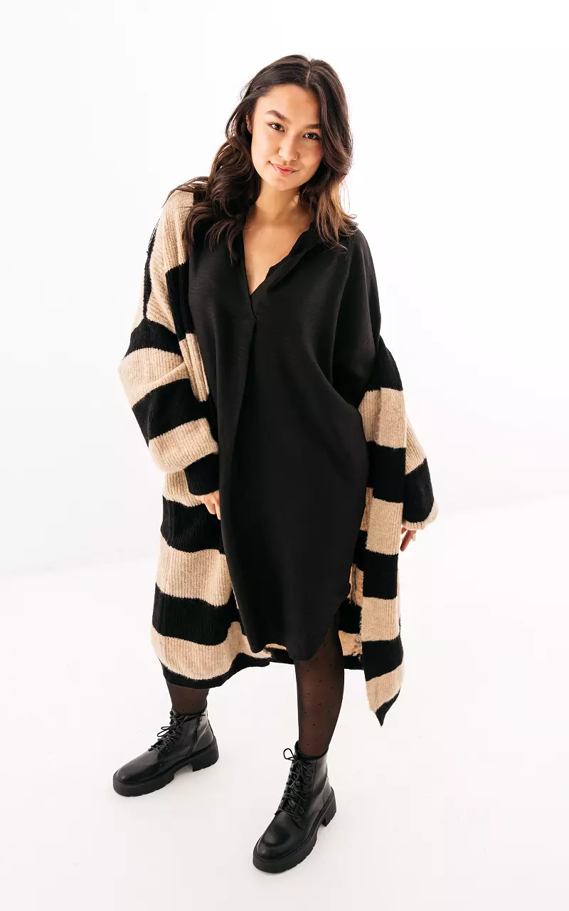 Long cardigan with stripes Black Light Brown