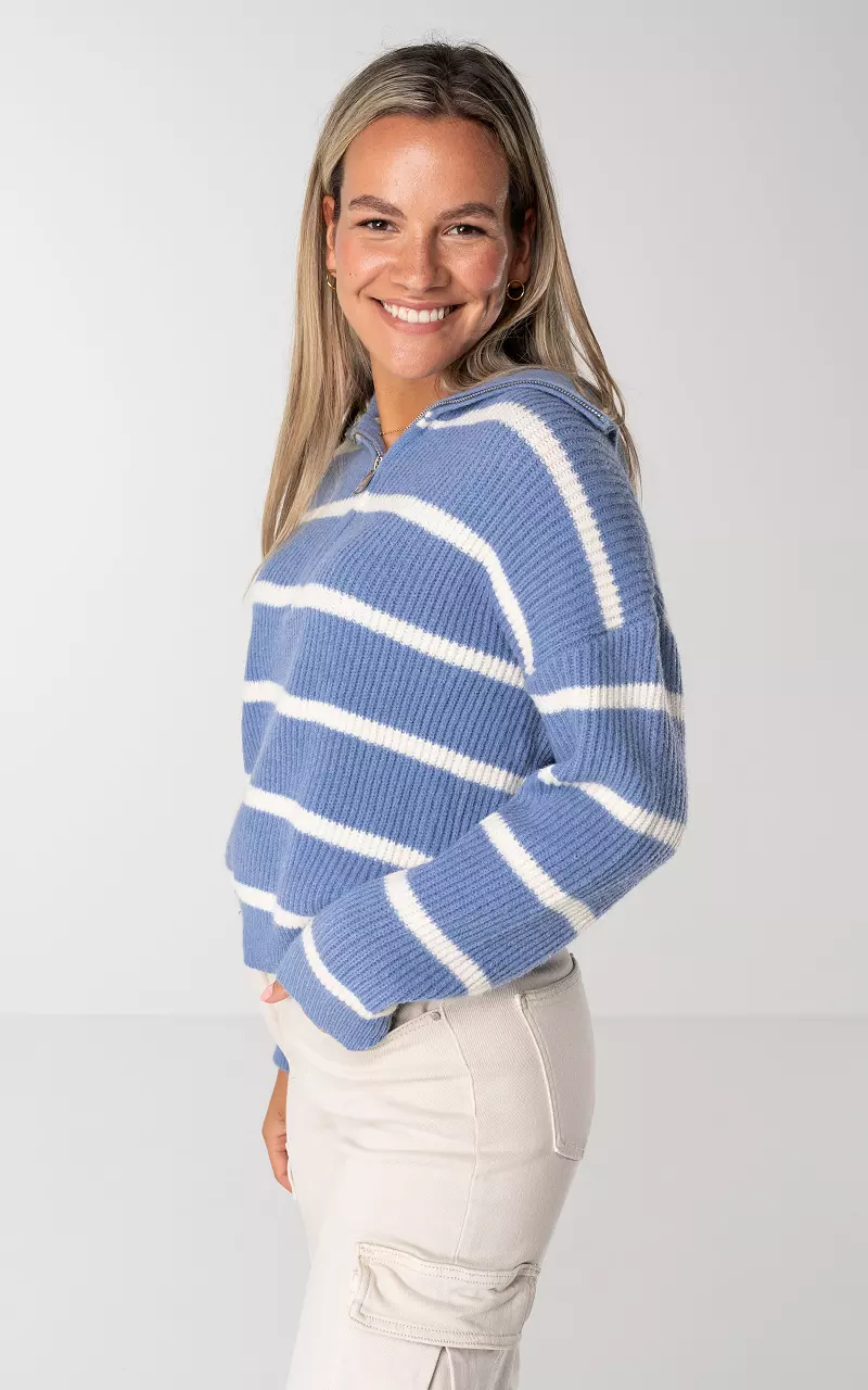 Gestreifter Pullover mit Reißverschluss Blau Weiß