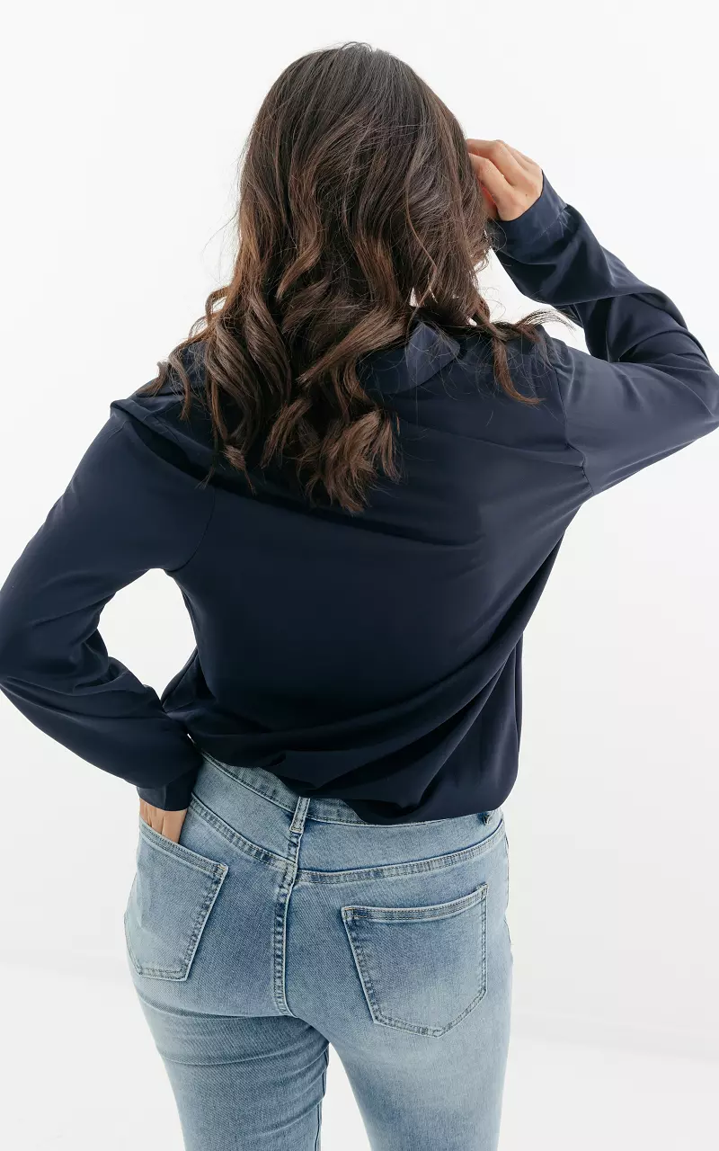 Basic blouse met kraag Donkerblauw