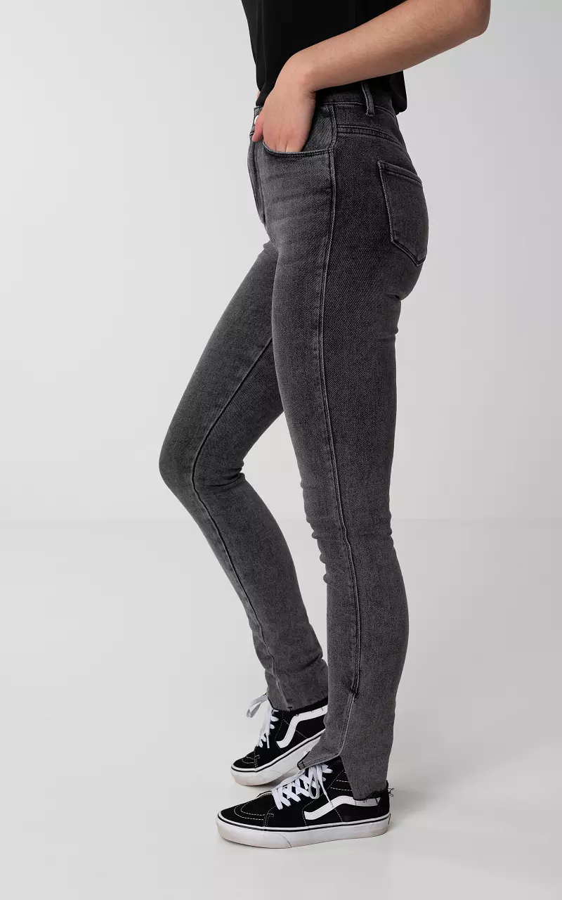 High waist skinny jeans met split Donkergrijs