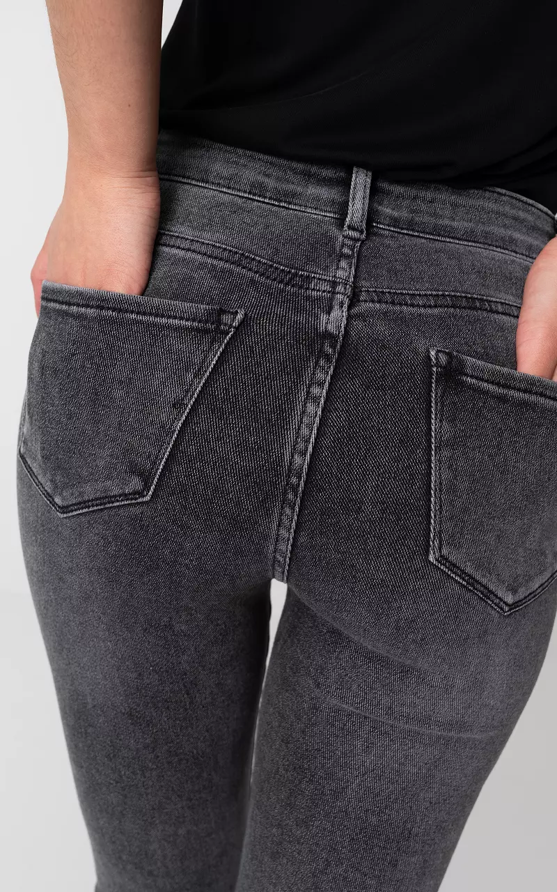 High waist skinny jeans met split Donkergrijs