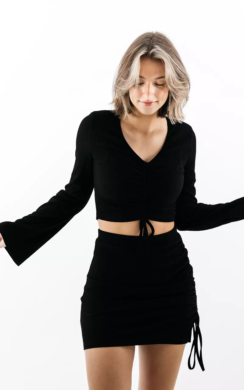 Crop top with pull string Black