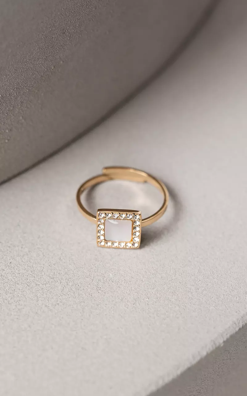 Verstellbarer Ring mit Stein Gold Weiß
