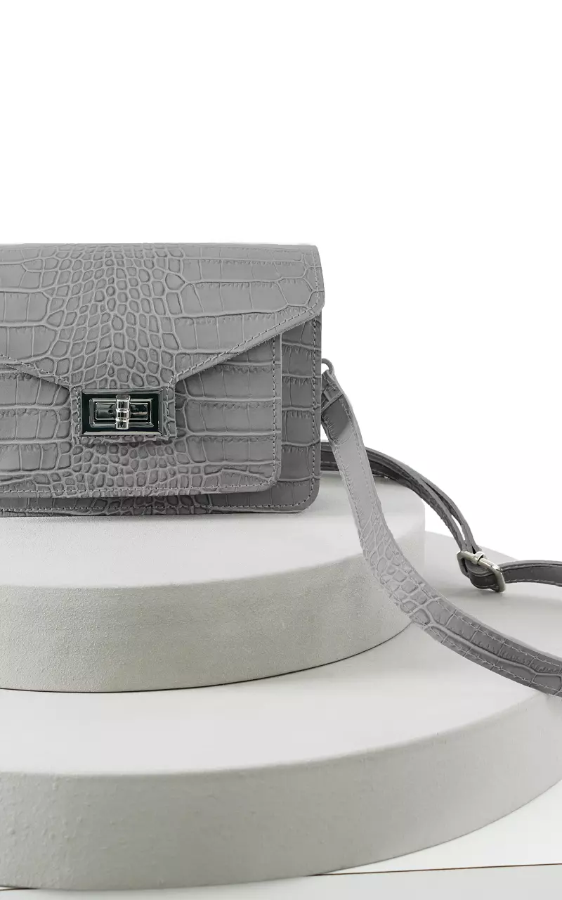 Leather bag with silver-coloured details Grey