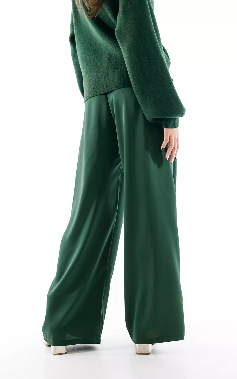 Satin-look pants with elastic band Dark Green