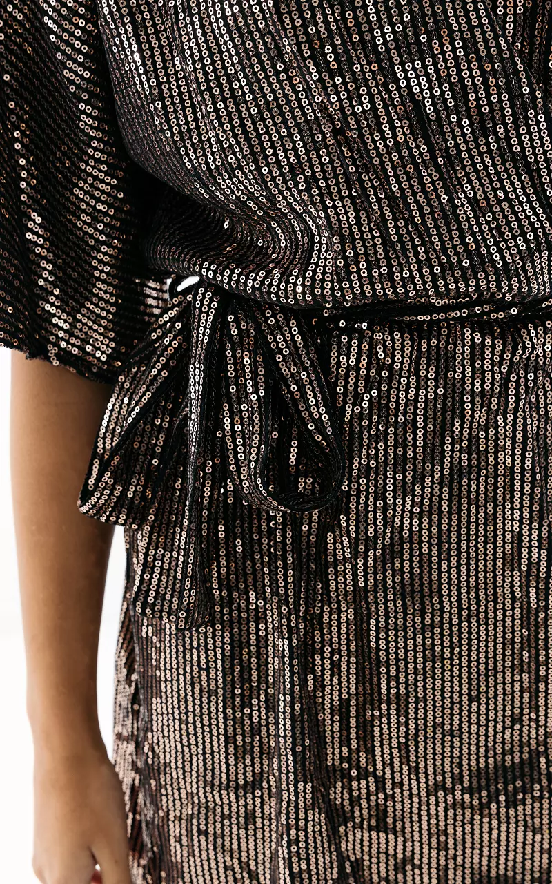 V-hals jurk met pailletten Zwart Brons