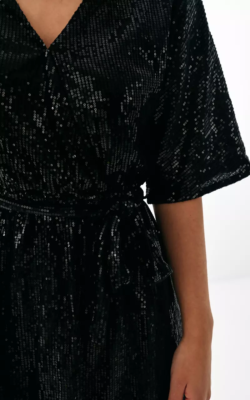 Kleid mit V-Ausschnitt und Pailletten Schwarz Schwarz