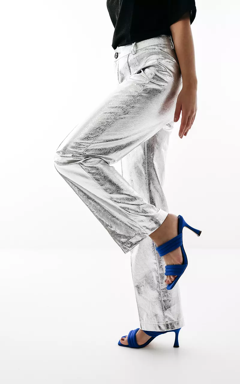 Metallic-look straight fit trousers Silver