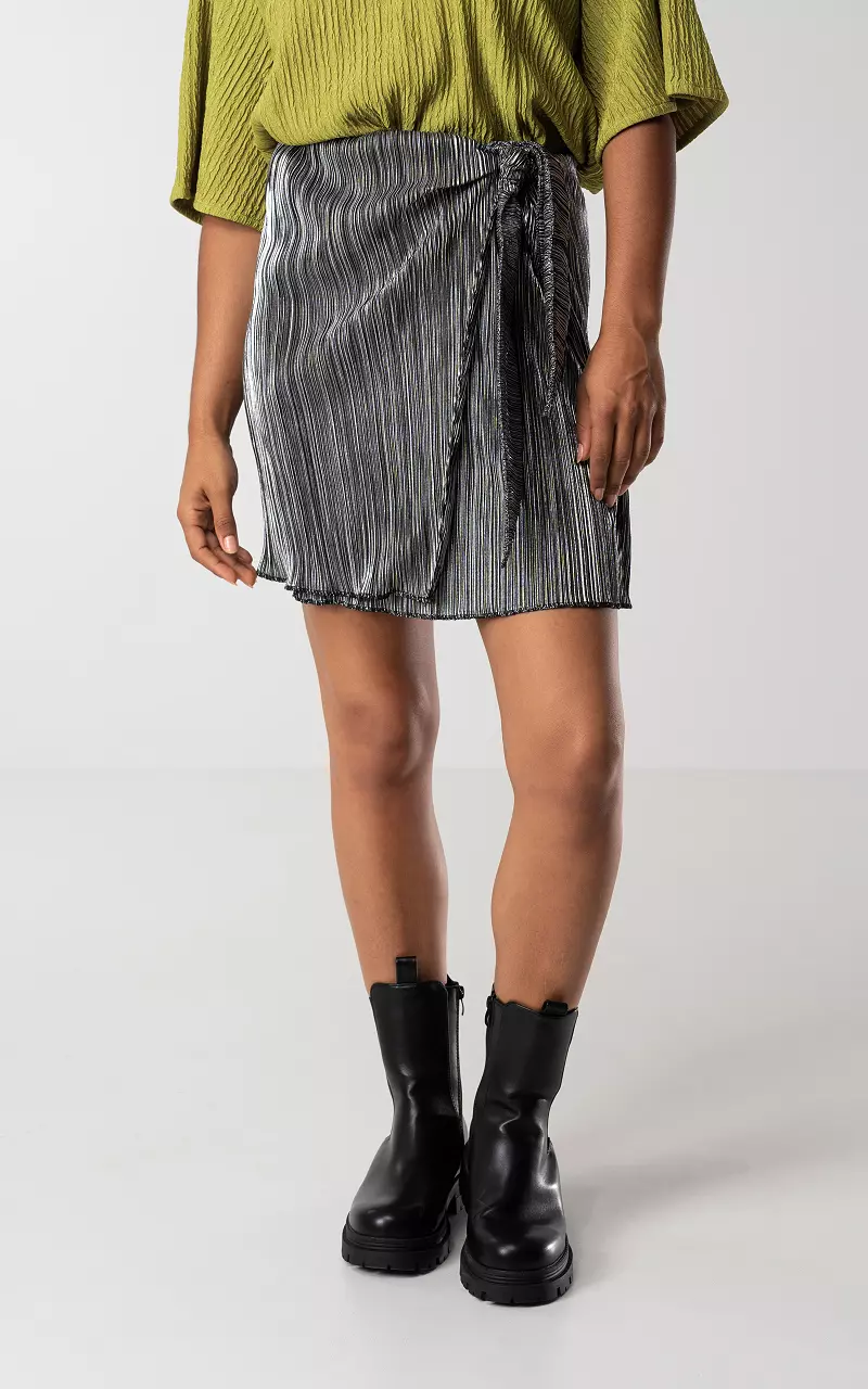 Wrap-around skirt with waist tie Silver Black