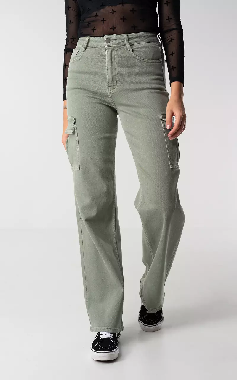 High waist cargo pants Green