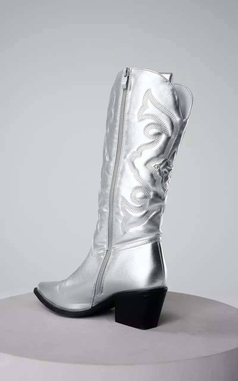 Cowboy boots with zip Silver