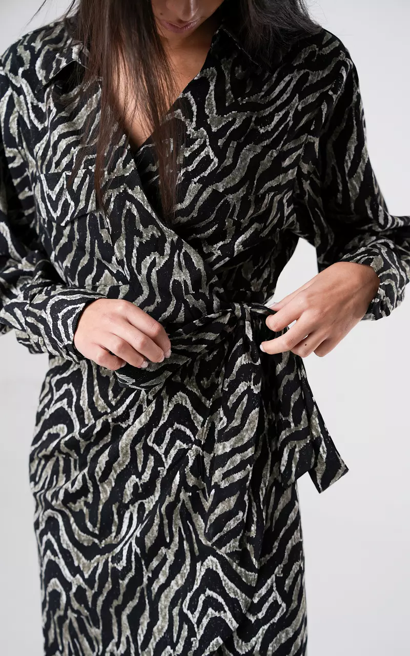 Wickel-Kleid mit Zebra-Muster Schwarz Grün