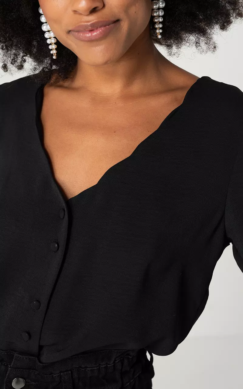V-neck blouse with buttons Black