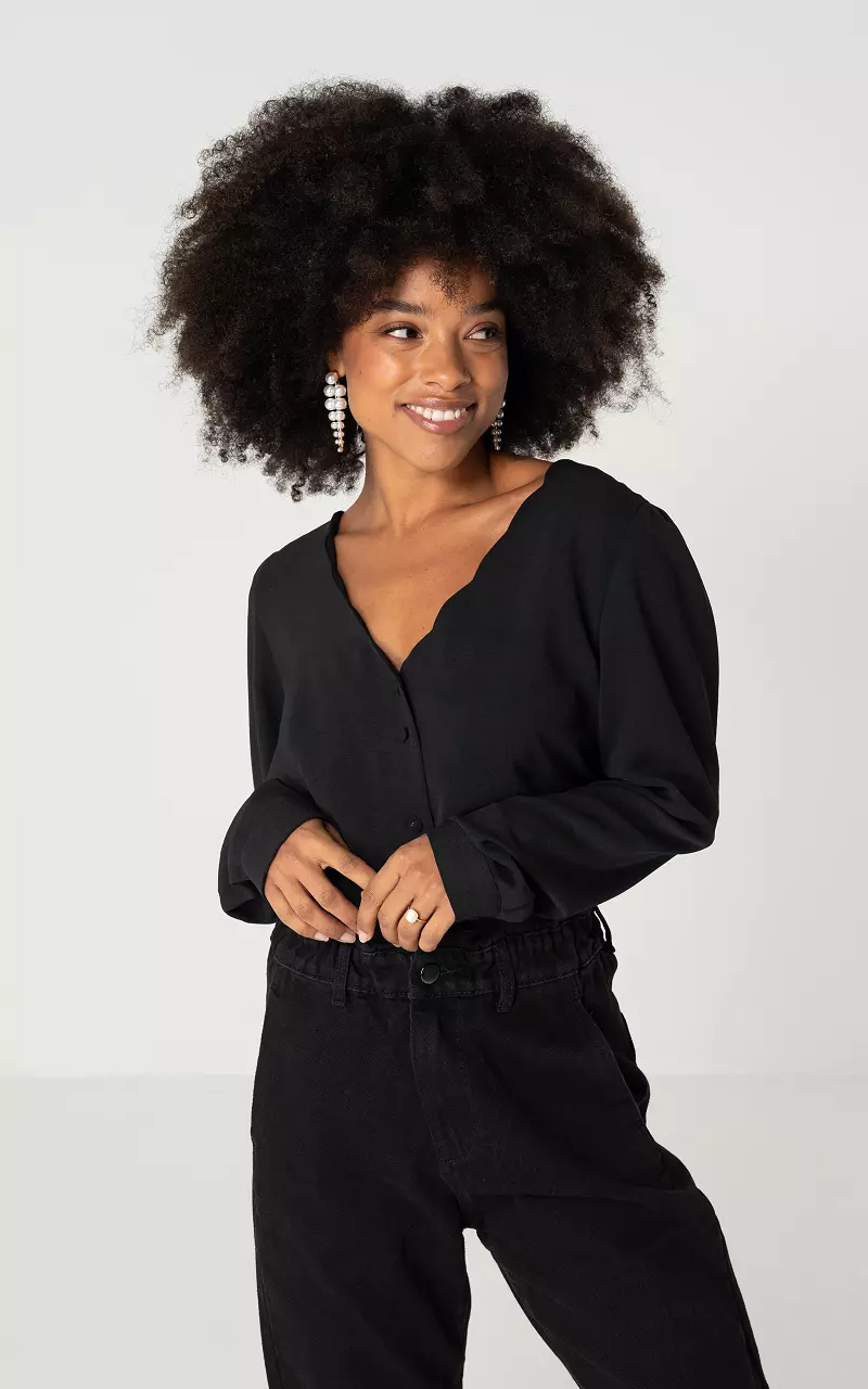 V-neck blouse with buttons Black