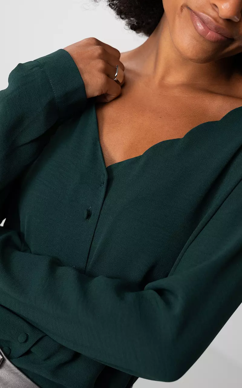 V-neck blouse with buttons Dark Green