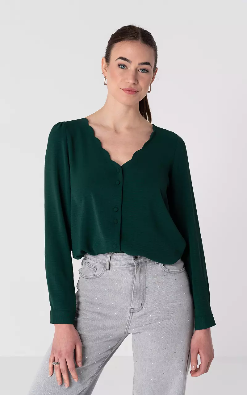 Bluse mit Puffärmeln Dunkelgrün