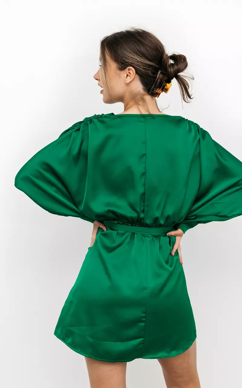 Satin look jurk met strikdetail Groen
