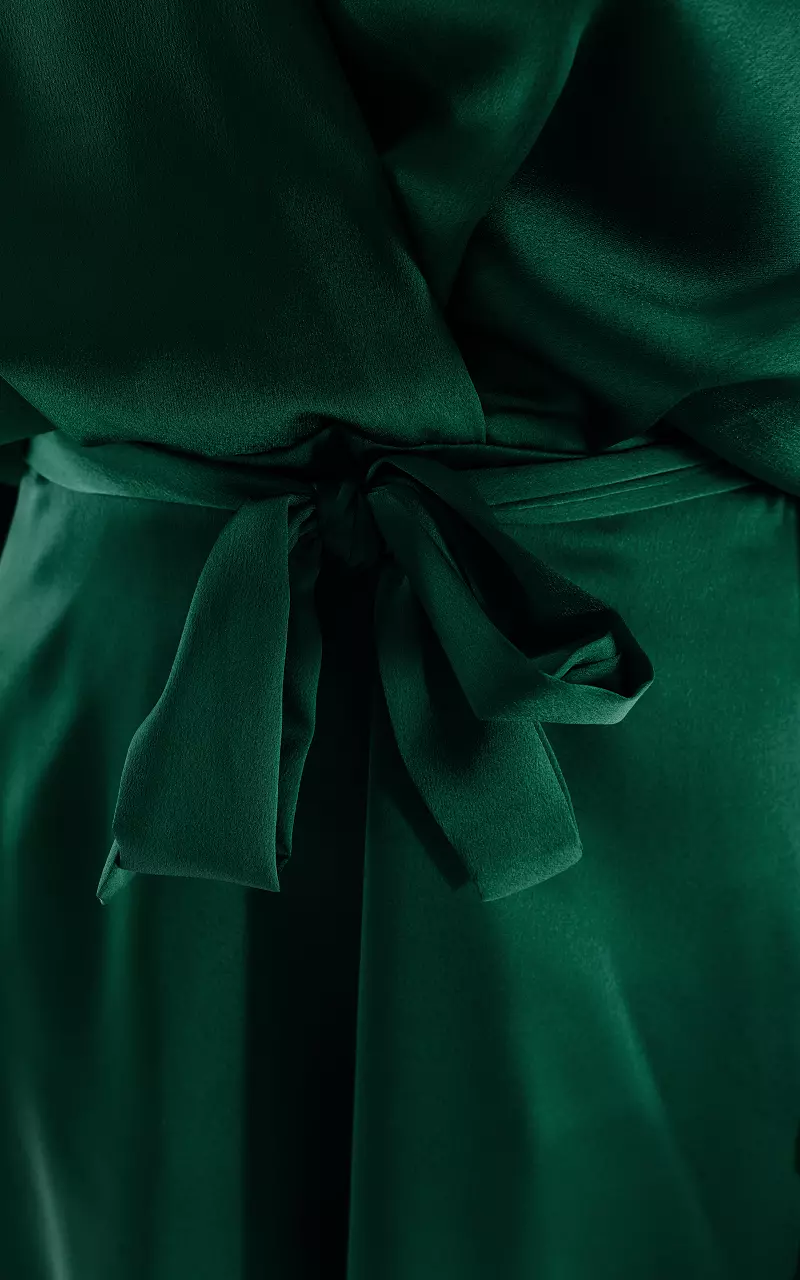 Satin-look dress with tie Dark Green