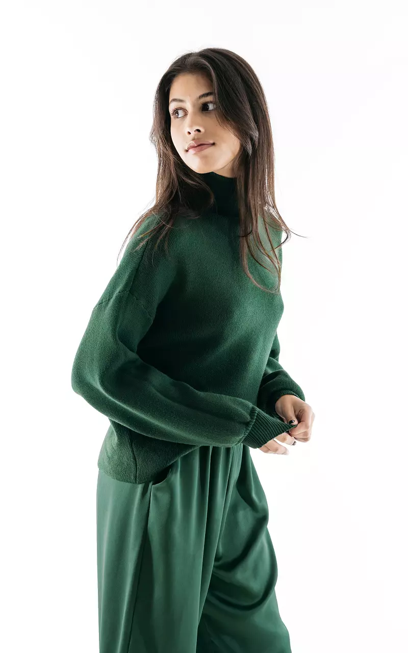 Turtleneck sweater with puffed sleeves Green