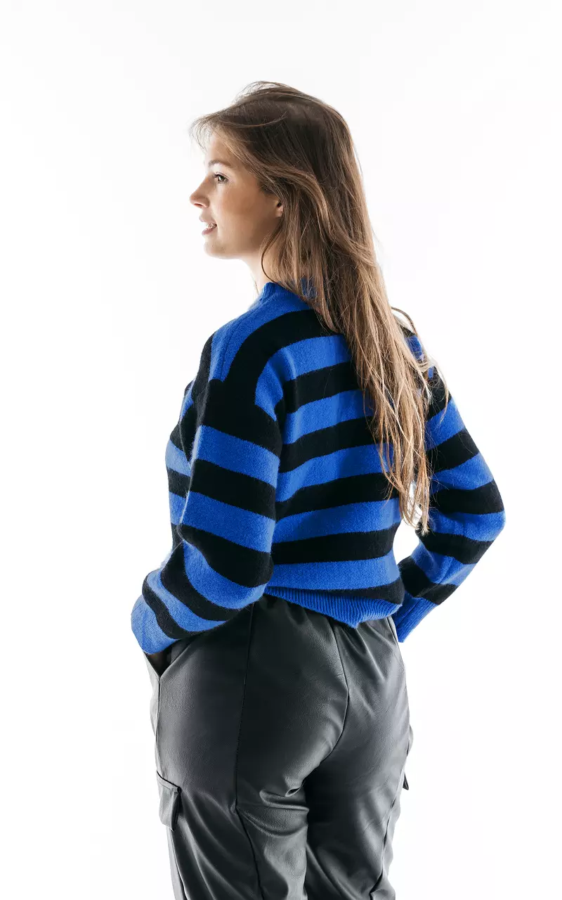 Sweater with stripes and round neck Blue Black