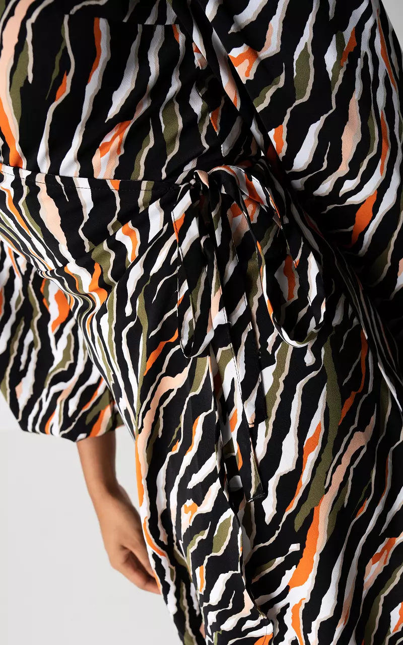 Overslag jurk met zebra print Zwart Groen