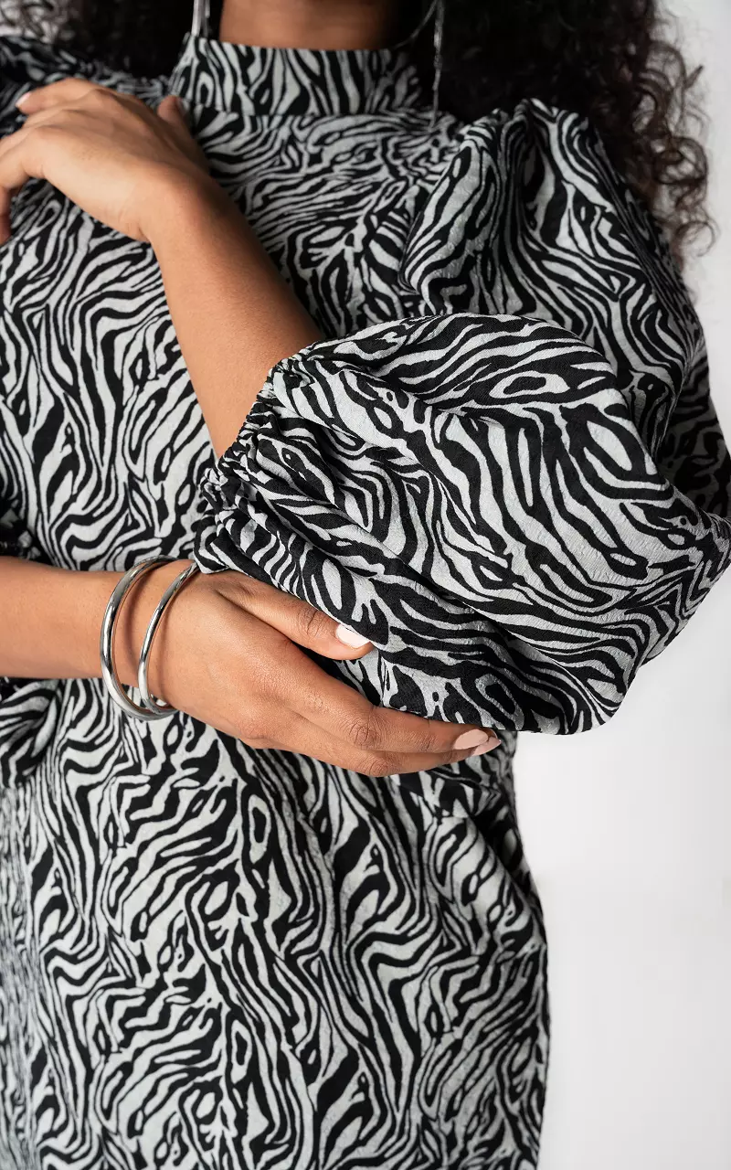 Zebra print dress with balloon sleeves Grey Black