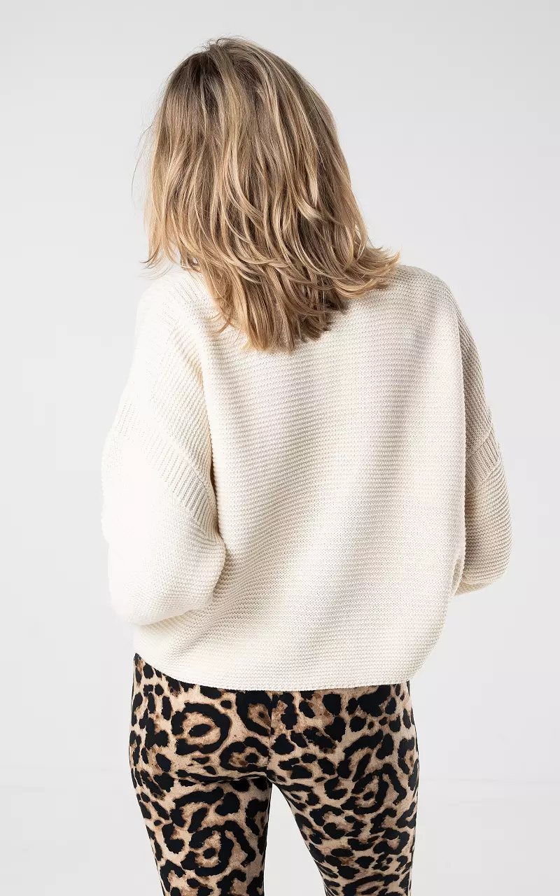 Knitted sweater with round neck Cream