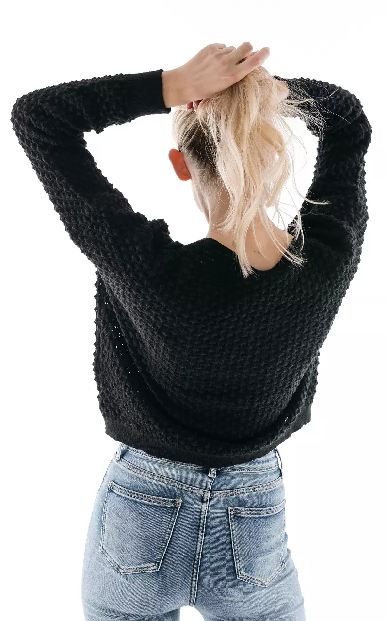 V-hals trui met strikdetail Zwart