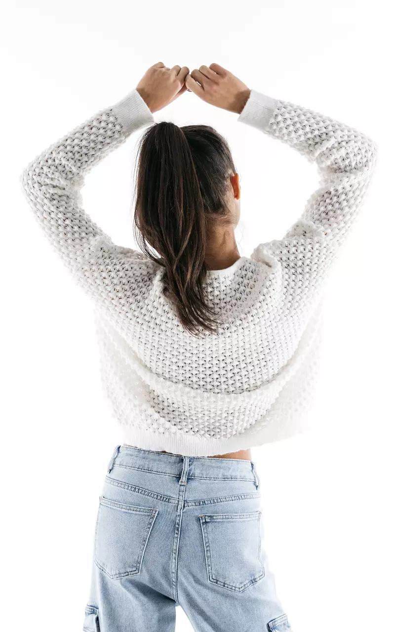Cropped Pullover mit Kordelzug Weiß