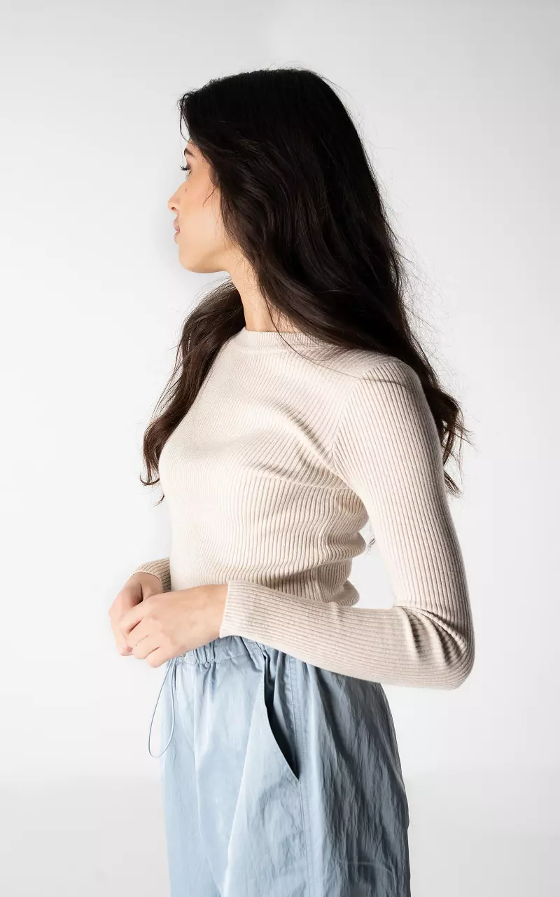 Stretchy top with round neck Beige