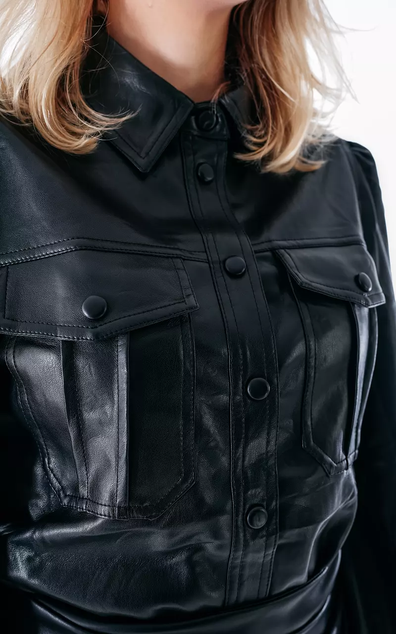 Leather-look blouse with press buttons Black