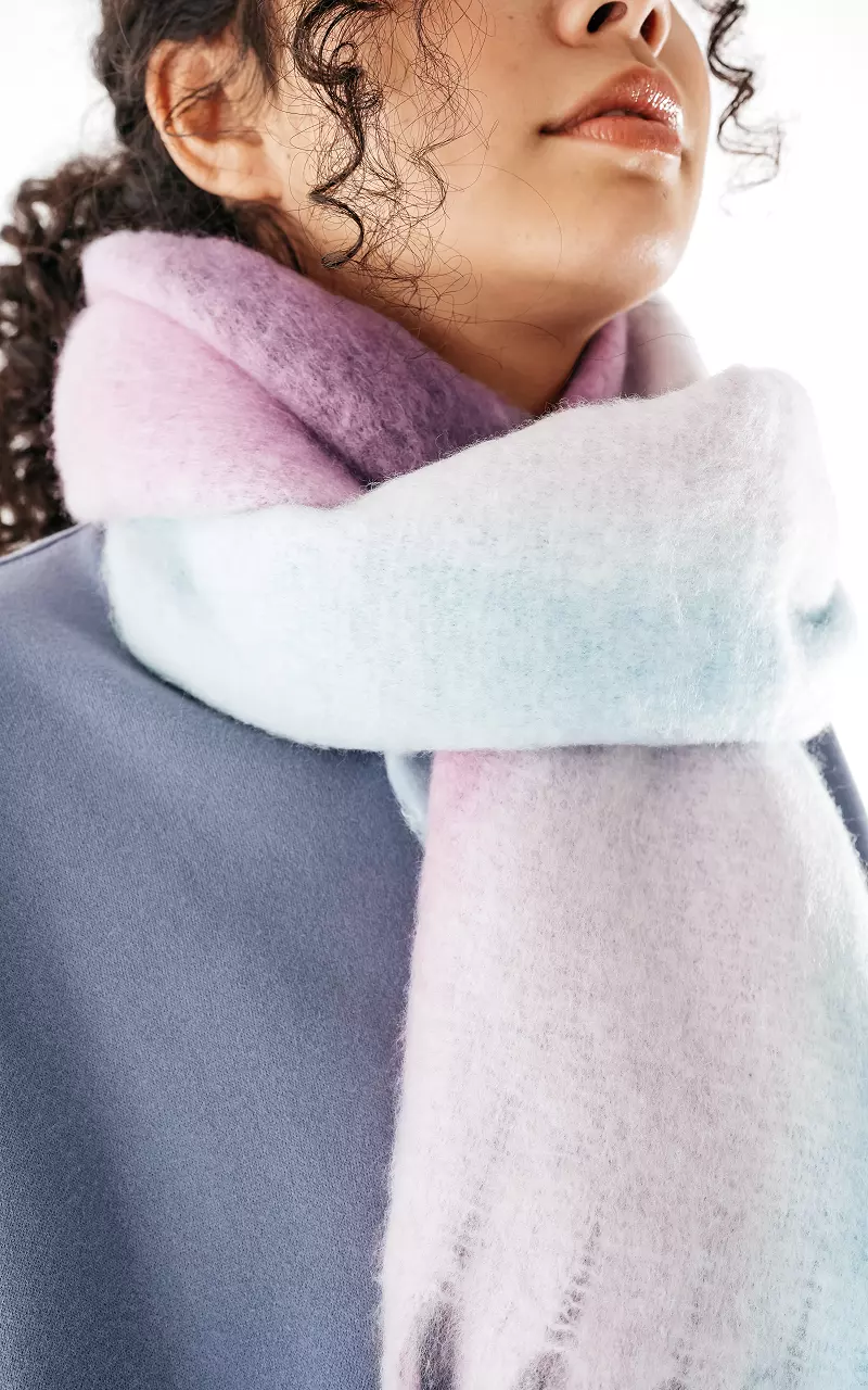 Coloured scarf with frills Purple Light Blue