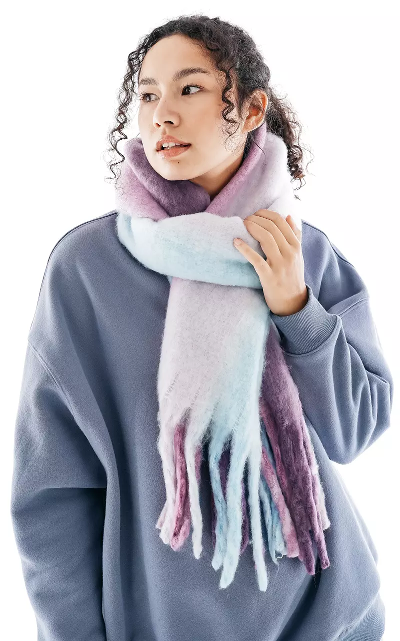 Coloured scarf with frills Purple Light Blue