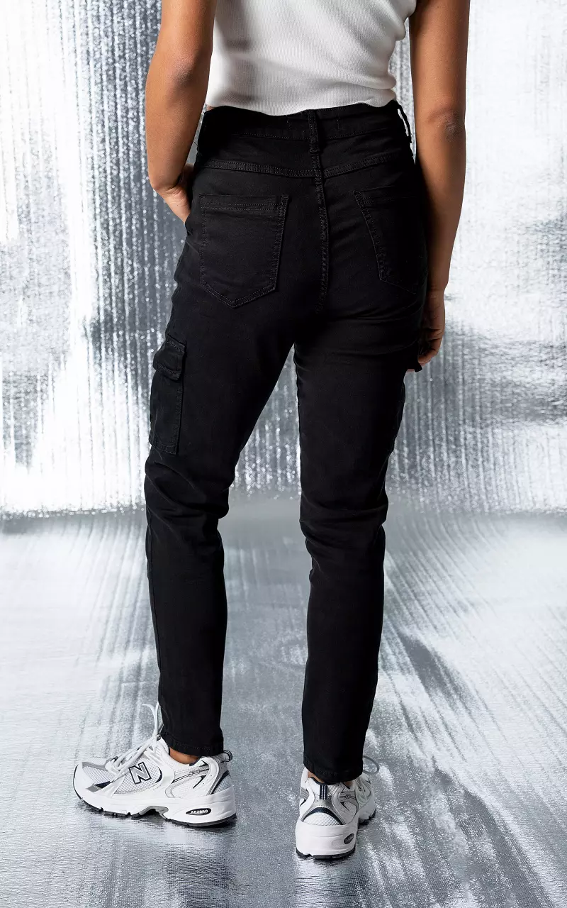 High waist cargo jeans Cosmic Zwart
