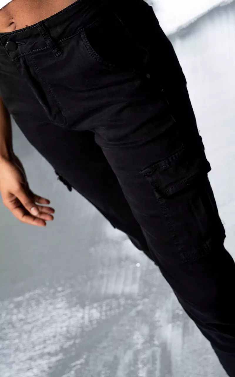 High waist cargo jeans Cosmic Zwart
