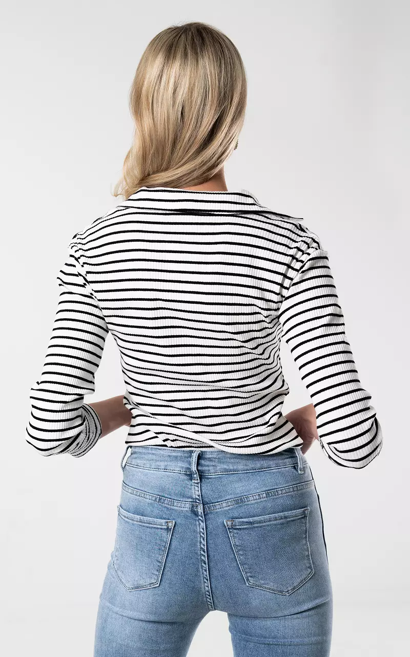 Gestreept shirt met v-hals Wit Zwart
