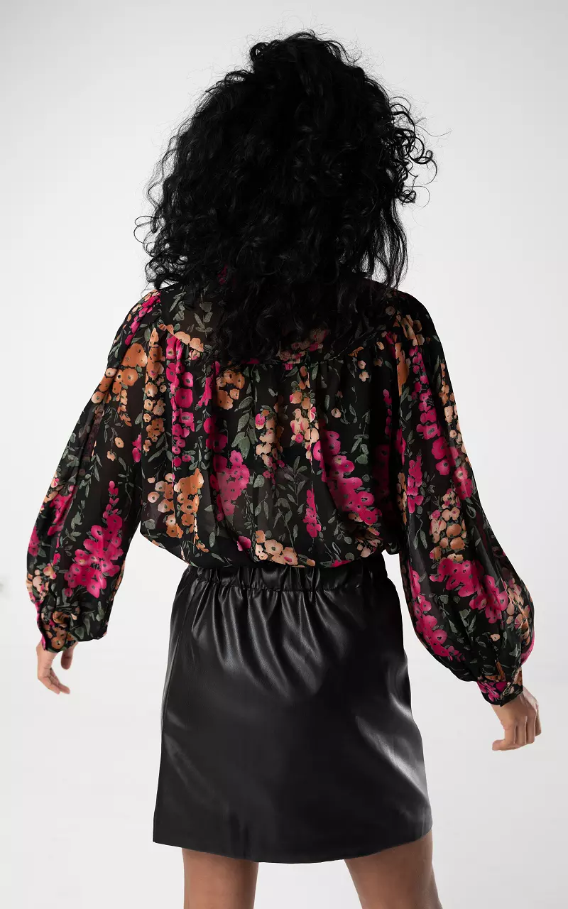 See-through blouse met print Zwart Fuchsia