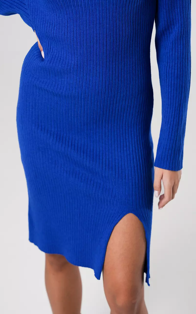 Ripp-Kleid mit Stehkragen Kobaltblau