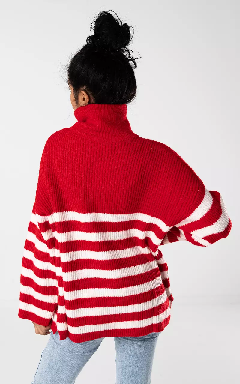 Oversized Pullover Rot Weiß