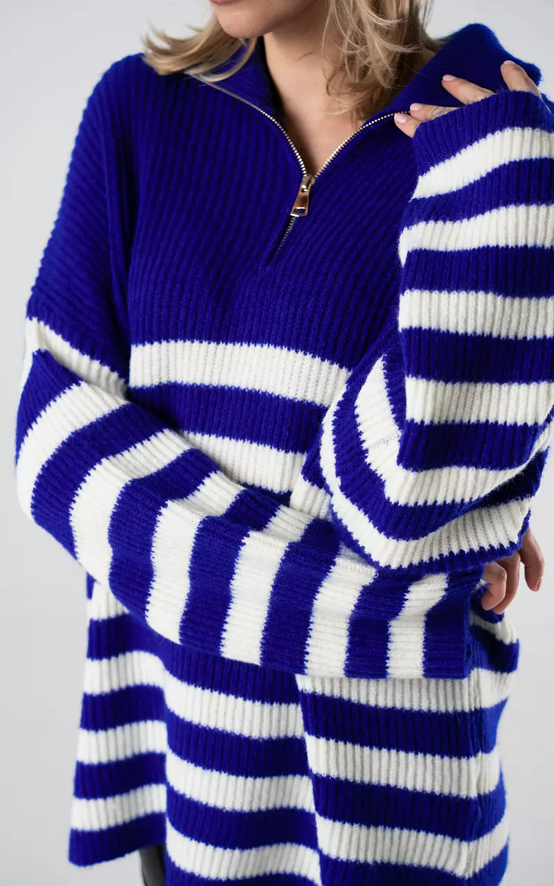 Oversized sweater with zip Cobalt Blue White